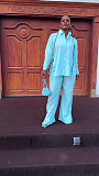 Casual Solid-color Lapel Shirt and Trousers Two-piece Set With Open Back Design QZ-7707