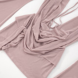 Sexy Mesh Halter Neck Flared Long-Sleeved Backless A-line Dress RS-25DS222