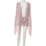 Sexy Mesh Halter Neck Flared Long-Sleeved Backless A-line Dress RS-25DS222