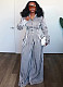 2025 Fashionable Striped Slimming Top and High-Waisted Wide-Leg Pants Set QZ-7531