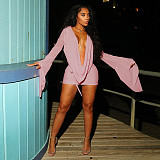 Sexy Mesh Halter Neck Flared Long-Sleeved Backless A-line Dress RS-25DS222