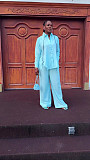 Casual Solid-color Lapel Shirt and Trousers Two-piece Set With Open Back Design QZ-7707