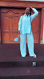 Casual Solid-color Lapel Shirt and Trousers Two-piece Set With Open Back Design QZ-7707