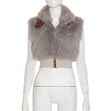 Fashionable Sleeveless Plush Zip-Up Cardigan with Metal Buckle and Cropped Top RS-25TP258