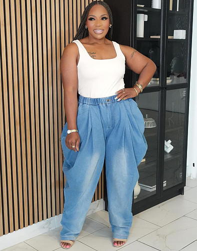 Casual Loose High-Waisted Harem Wide-Leg Lantern Jeans RS-50805