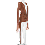 Sexy Mesh Halter Neck Flared Long-Sleeved Backless A-line Dress RS-25DS222