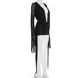 Sexy Mesh Halter Neck Flared Long-Sleeved Backless A-line Dress RS-25DS222