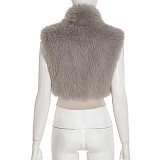 Fashionable Sleeveless Plush Zip-Up Cardigan with Metal Buckle and Cropped Top RS-25TP258