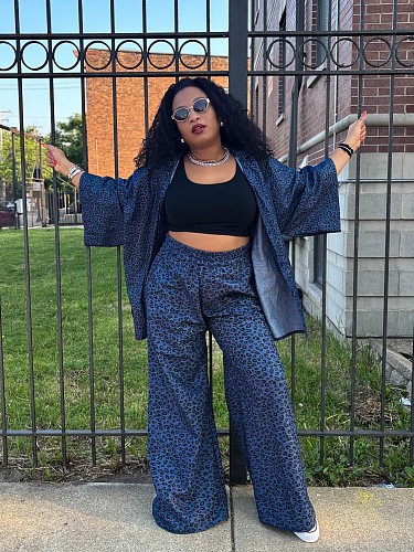 2025 Casual Cardigan Leopard Print Shirt and Wide-Leg Pants Two-Piece Set QZ-7262
