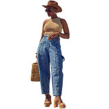 Fashionable and Versatile Slim-Fit Washed Denim Jeans with 3D Pockets RS-50708