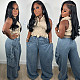 2025 Casual Elastic Waist Drawstring Multi-Pocket Straight-Leg Jeans RS-50610