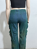 Fashionable Multi-Pocket Tie-Dye High-Waisted Straight-Leg Jeans RS-31217
