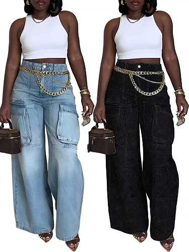 New Washed Denim Workwear Pants With Pockets RS-8765