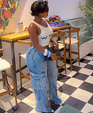 Stylish Multi-pocket Workwear-style Straight-leg High-waisted Jeans RS-60111