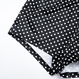 Sexy Color-Blocking Polka Dot Long-Sleeved Shawl Vest and Shorts Three-Piece Set RS-25ST398