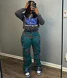 Fashionable Multi-Pocket Tie-Dye High-Waisted Straight-Leg Jeans RS-31217