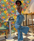 Stylish Multi-pocket Workwear-style Straight-leg High-waisted Jeans RS-60111