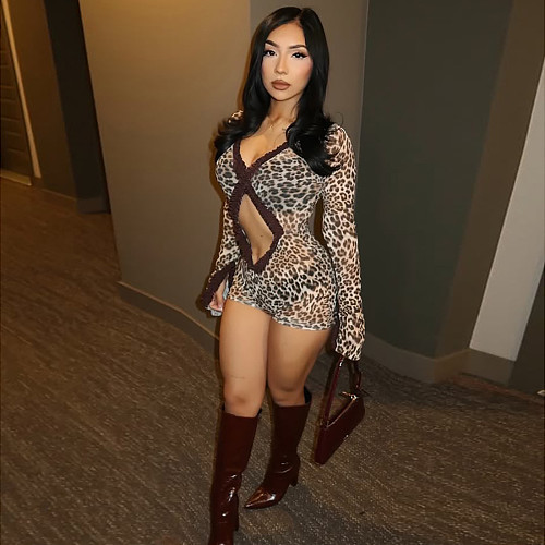 2026 Sexy Hollow-Out Printed See-Through Tight-Fitting Crop Top Jumpsuit SXE-91235