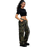 Stylish Camouflage Pocket Pleated Distressed Denim Jeans RS-60110