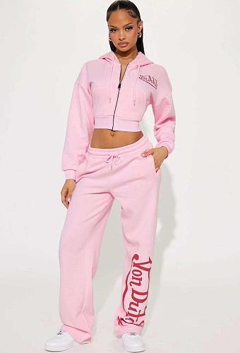 Casual Cardigan Sweatshirt and Drawstring High-Waisted Pants Set FC-1443