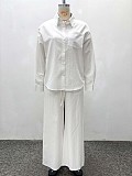 Casual Lapel Cardigan Shirt and Trousers Two-piece Set QZ-7640