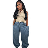 2025 Casual Elastic Waist Drawstring Multi-Pocket Straight-Leg Jeans RS-50610