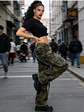 Stylish Camouflage Pocket Pleated Distressed Denim Jeans RS-60110
