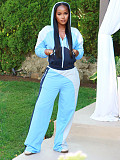Stylish Color-block Zip-up Cardigan and Wide-leg Pants Two-piece Set RS-391431