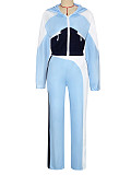 Stylish Color-block Zip-up Cardigan and Wide-leg Pants Two-piece Set RS-391431