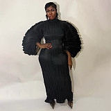 Fashion Pleated Round Neck Lantern Sleeve Pleated Dress YF-10977