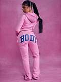 Casual Letter Print Zip-up Hooded Jacket and Trousers Set XS-2067