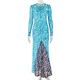 Sexy Slim-Fit V-Neck Long-Sleeve Patchwork Bodycon Dress JY-303827