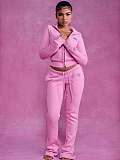 Casual Letter Print Zip-up Hooded Jacket and Trousers Set XS-2067