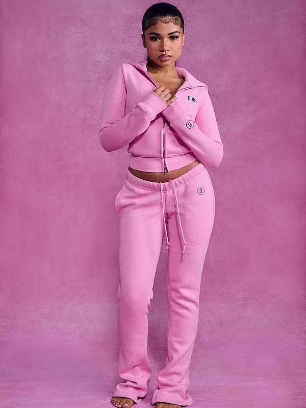 Casual Letter Print Zip-up Hooded Jacket and Trousers Set XS-2067