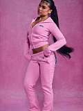 Casual Letter Print Zip-up Hooded Jacket and Trousers Set XS-2067