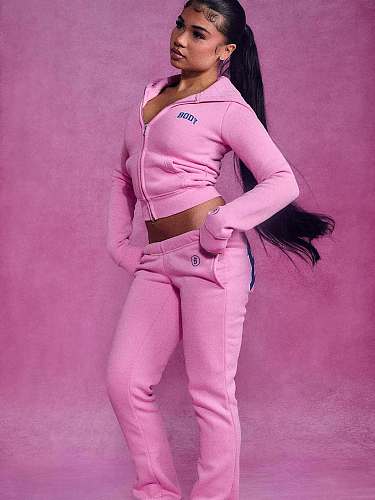 Casual Letter Print Zip-up Hooded Jacket and Trousers Set XS-2067