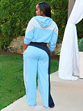 Stylish Color-block Zip-up Cardigan and Wide-leg Pants Two-piece Set RS-391431