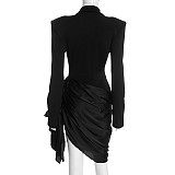 Sexy Deep V-neck Ruched Long-Sleeved Waist-Defining Blazer Dress RS-25DS432