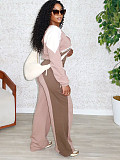 Stylish Color-block Zip-up Cardigan and Wide-leg Pants Two-piece Set RS-391431