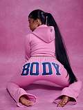 Casual Letter Print Zip-up Hooded Jacket and Trousers Set XS-2067