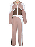 Stylish Color-block Zip-up Cardigan and Wide-leg Pants Two-piece Set RS-391431