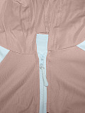 Stylish Color-block Zip-up Cardigan and Wide-leg Pants Two-piece Set RS-391431