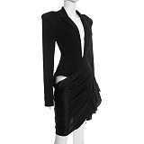 Sexy Deep V-neck Ruched Long-Sleeved Waist-Defining Blazer Dress RS-25DS432