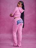 Casual Letter Print Zip-up Hooded Jacket and Trousers Set XS-2067
