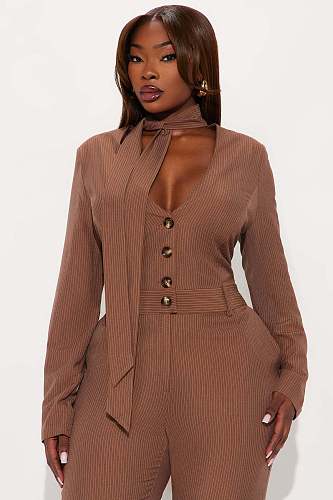 Fashionable Wide-Leg Jumpsuit With Tie and Bow Detail OSM-4496