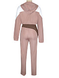 Stylish Color-block Zip-up Cardigan and Wide-leg Pants Two-piece Set RS-391431