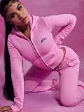 Casual Letter Print Zip-up Hooded Jacket and Trousers Set XS-2067