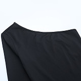 Sexy Off-Shoulder Long-Sleeve Sports Crop Top and Shorts Set SUM-25427