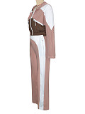 Stylish Color-block Zip-up Cardigan and Wide-leg Pants Two-piece Set RS-391431