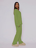 Casual Home Wear Long-Sleeved Lapel Single-Breasted Top and Straight-Leg Pants Set RS-T116